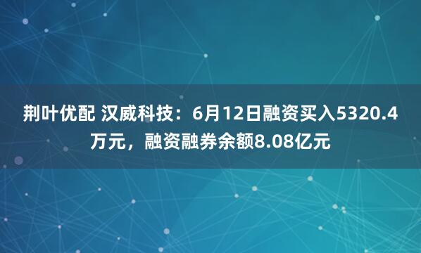 荆叶优配 汉威科技：6月12日融资买入5320.4万元，融资融券余额8.08亿元